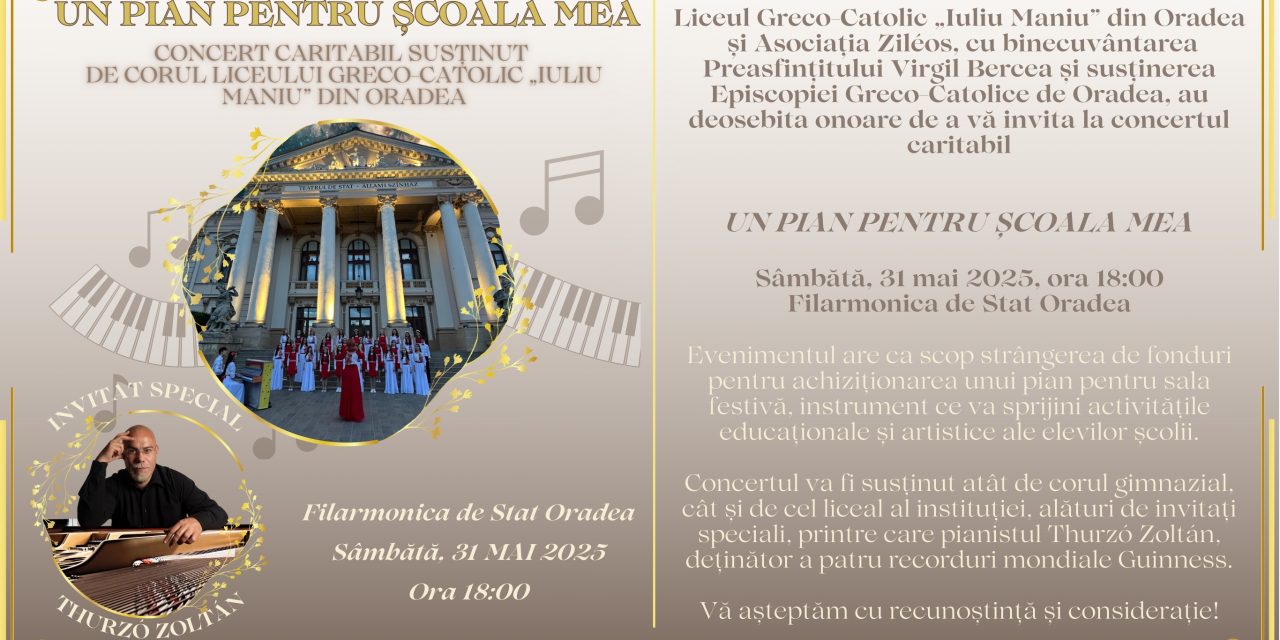 INVITAȚIE: Concert caritabil „Un pian pentru școala mea”