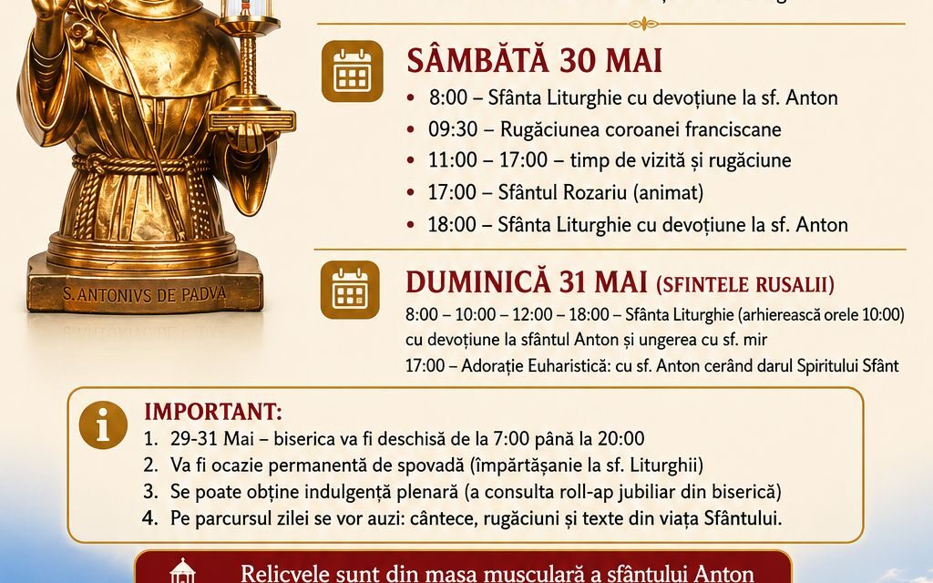 RELICVELE (MOAŞTELE) SF. ANTON DE PADOVA LA ORADEA (29-31 MAI)